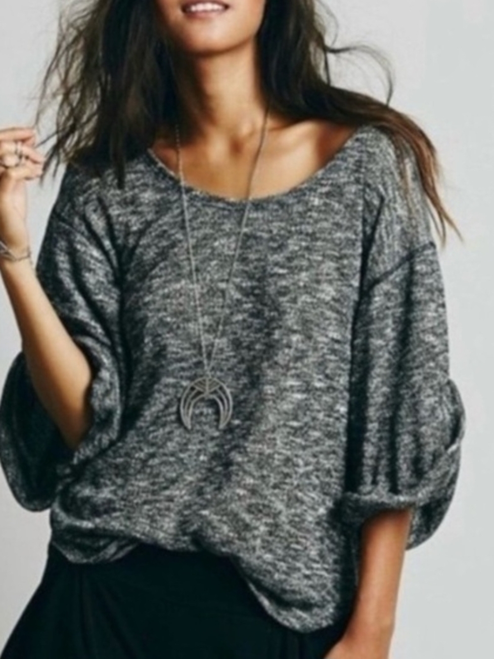 Free People Beach Nani Knit Marled Grey Top
